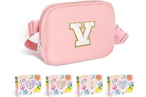 COSHAYSOO Pink Small Waist Fanny Pack Belt Bag with Initial Monogram Letter Crossbody Adjustable Strap for Women Girls Traveling, Mini Cross Body Travel Purse Preppy Pouch Easter Gift (V)
