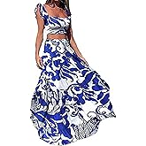 Sezhgswd 2 Piece Skirt Sets for Women Outfits Floral Sleeveless Tank Top High Waist Long Maxi Skirts Vacation Dress