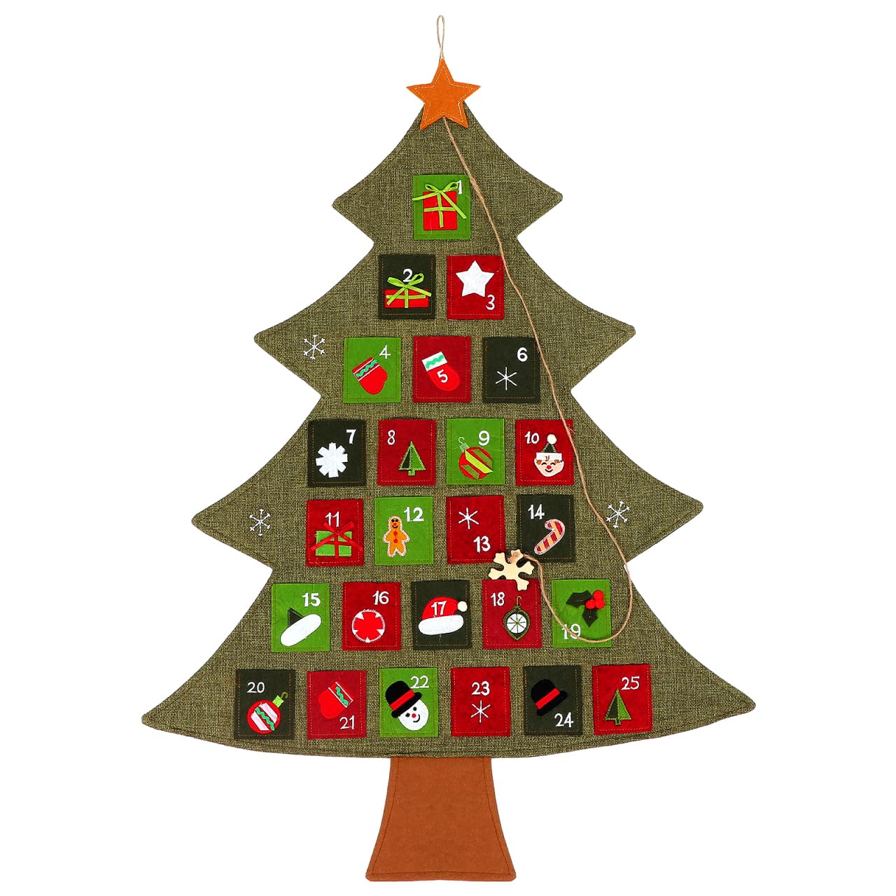 Felt Christmas Tree Advent Calendar with Pockets, 25 Days Countdown Advent Calendar to Fill Hanging for Door Wall Home Christmas Countdown Calendar Decoration Party Favors Gift