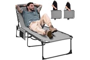 KingCamp Lounge Chairs for Outside, Folding Adjustable Patio Chaise Lounges for Pool, Beach, Sunbathing, Deck, Lawn, Portable Heavy Duty Lay Flat Reclining Foldable Camping Cot for Outdoor with Pillow