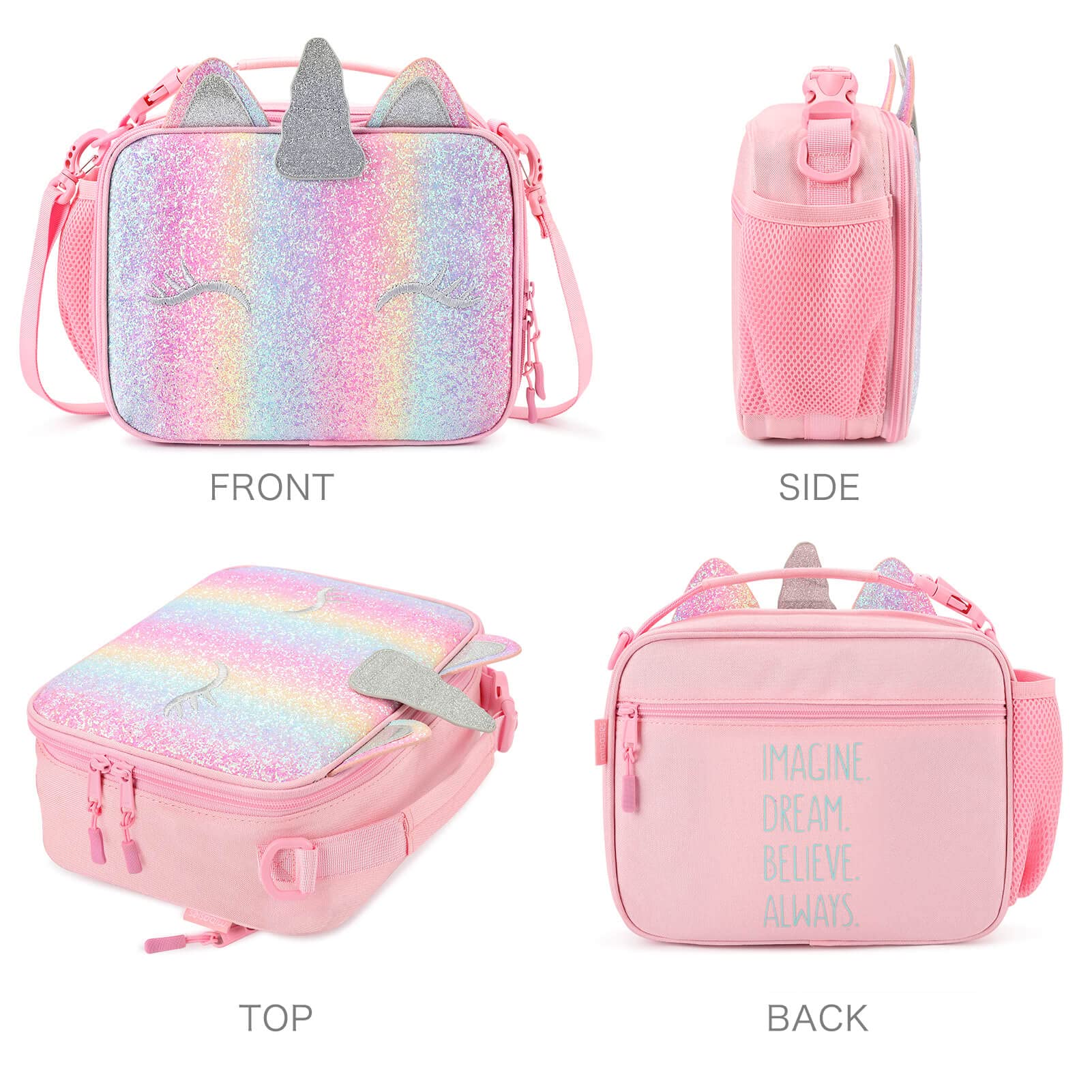 mibasies mibasies Kids Insulated Lunch Box for Girls Rainbow Unicorn Lunch Bag for School (Pink Blue Rainbow)