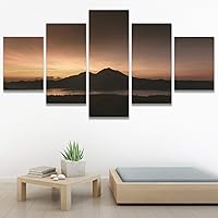 SIGNWIN 5 Panel Canvas Wall Art Sunset in The Mountains for Home Decorations Ready to Hang - 60