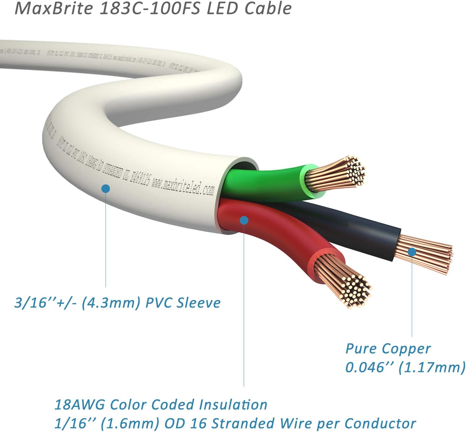 18AWG Low Voltage LED Cable 3 Conductor White Sleeve in-Wall Speaker Wire UL/cUL Class 2 (100 ft Reel): Home Audio & Theater