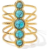 Fantasy Rannie Adjustable Gold Open Ring with Turquoise Stones for Women - Boho Multi-Band Wrap Ring, Oasis Dream Turquoise Daze Ring
