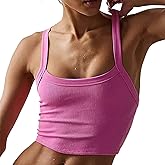 Calmlook Women's Seamless Crop Tank Tops Scoop Neck Ribbed Workout Cami Cute Athletic Sleeveless Racerback Cropped Tank