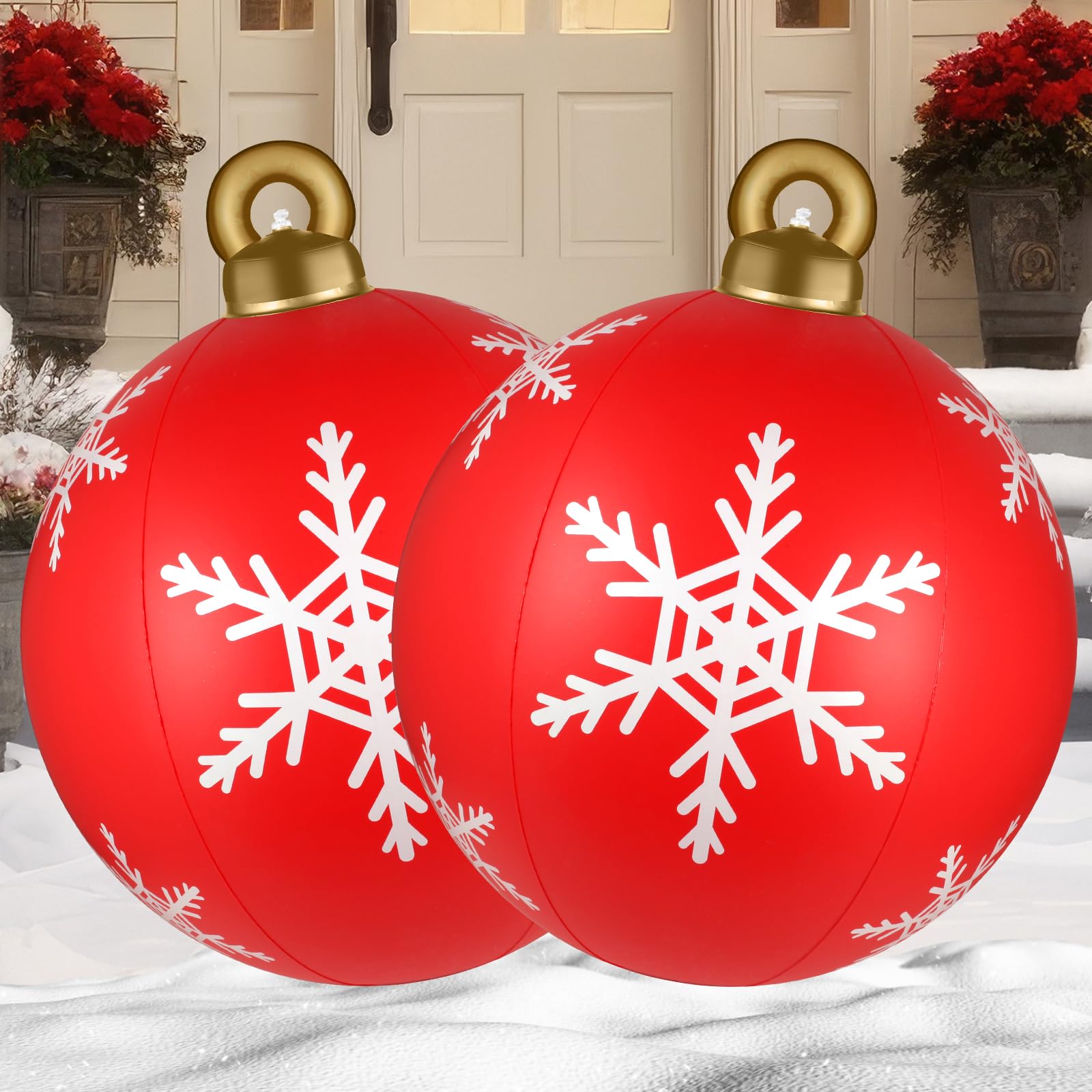 Photo 1 of 2 Pcs 24 Inch Giant Inflatable Christmas Balls,Large Outdoor Inflatable Christmas Balls for Yards, Lawns, Porches, Gardens, Front Doors or Windows Christmas Decorated