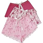 WDIRARA Women's 3 Pack Bow Floral Pajama Shorts Cute Sleep Bottoms Soft Lounge Pj Shorts