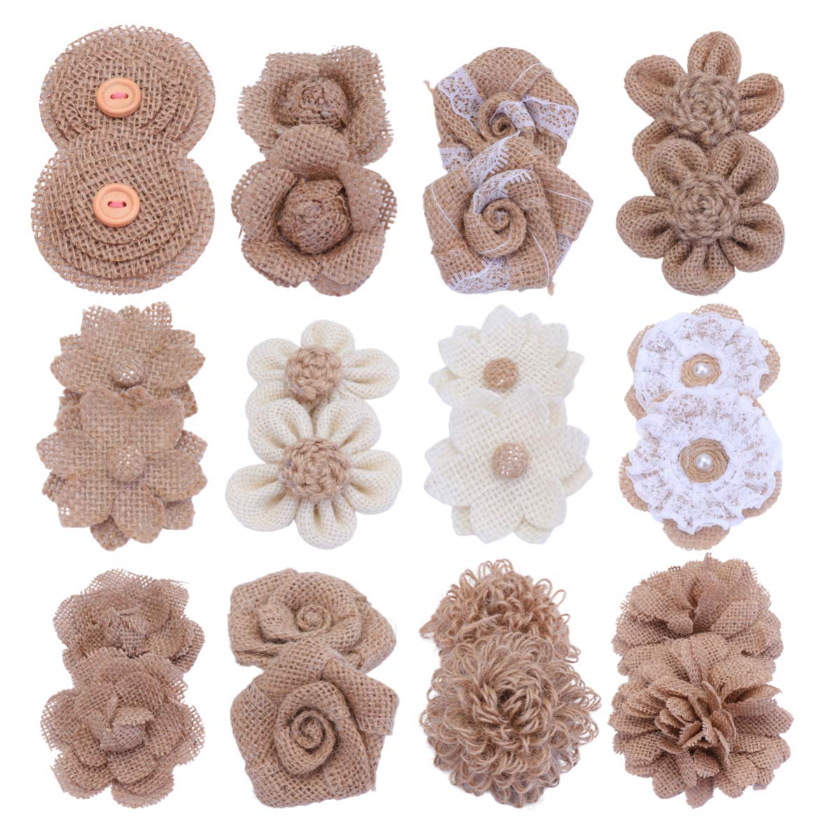 Healifty Rustic Burlap Flowers Decoration Set 24Pcs Handmade Jute Flower Embellishments for Wedding Party Craft Diy 3.1X2.2 Inch