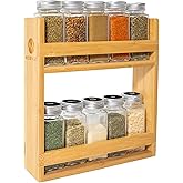 Morvat Bamboo Wooden Spice Jar Rack, 2-Tiered Seasoning Holder Organizer Set with 2 Shelves, Spice Storage Shelf for Kitchen Pantry & Cabinet, Counter or Wall Mount Option with Included Hardware