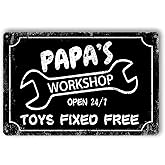 Funny Garage Sign Papa'S Workshop Signs Vintage Metal Tin Sign Garage Signs Man Cave Wall Decor Gift For Grandpa, Papa For Birthday Cool Workshop Decorative Accessories Mens Home Decorations 8 X 12 Inch