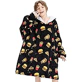 Mewkou Wearable Blanket Hoodie for Kids Oversized Sherpa Blanket Hoodie for Kids Boys Girls Teens 6-13YR,Hamburger Pizza