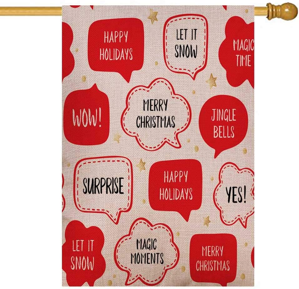Bisead Garden Flags Christmas House Flags 28X40 Inch Yard Decorations Holiday Pattern Red Speech Bubbles Greetings Merry Fall Garden Flag,Seasonal Garden Flags