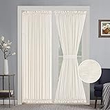 Turquoize Elegant Linen French Door Curtains Light Filtering Curtain Panels Rod Pocket Linen Panel for Glass Door with Tie-Back Privacy Assured Semi Sheer Panel, 52" W by 72" L, 2 Panels, NaturalOEKO-TEX STANDARD 100