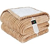 Qieryun Heated Blanket Electric Throw, Soft Flannel Heating Blanket with 8 Hours Auto Off 10 Fast Heating Levels Machine Washable Sherpa Heated Blanket with Overheating Protection