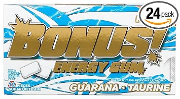 Bonus Chewing Gum, Energy Gum with Guarana and Taurine, Sugar Free, 12-