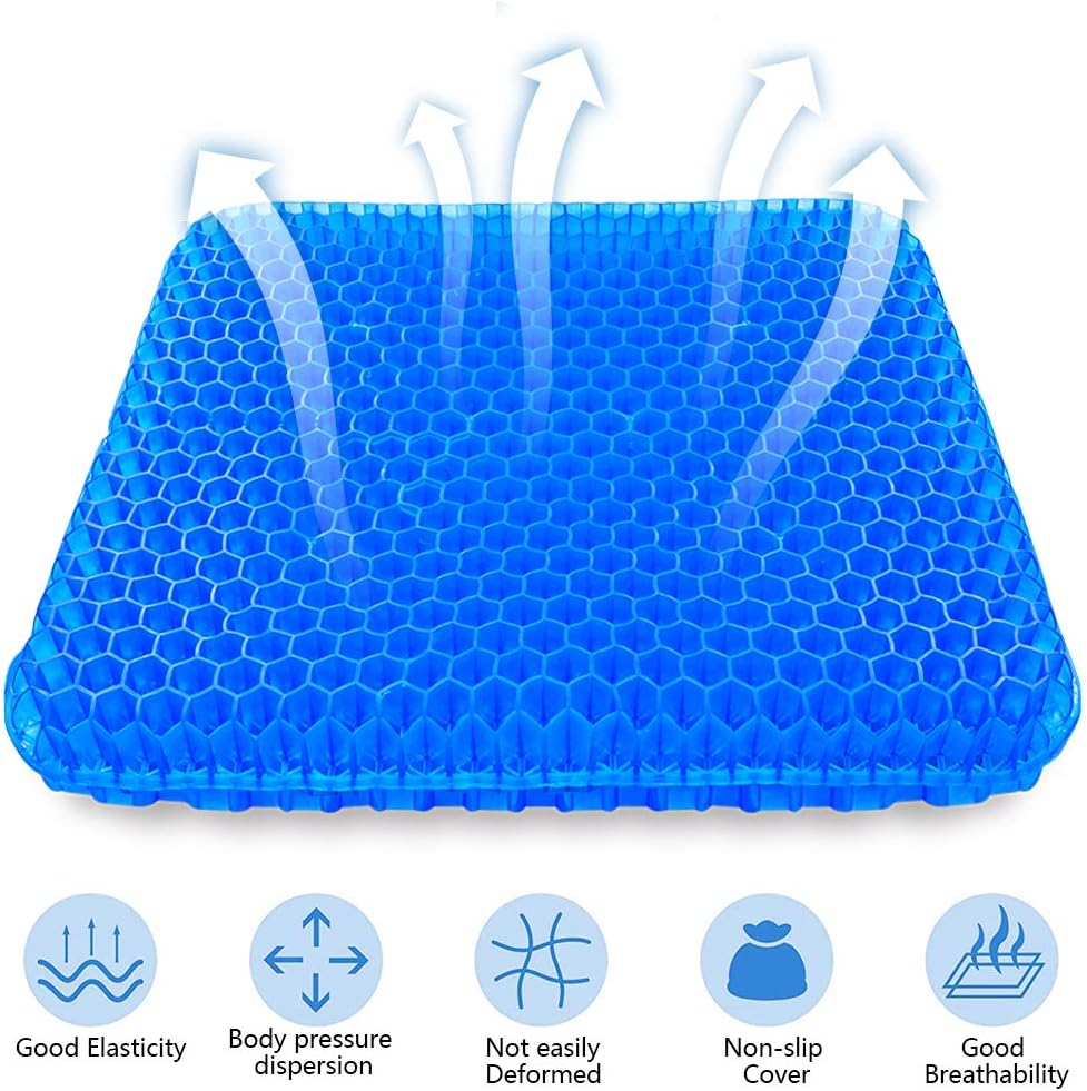 Gel Seat Cushion, Double Thick Big Gel Seat Cushion, Honeycomb Design Gel Seat Cushion for Pressure Relief Back Pain, Gel Cushion for Home Office Chair Cars Wheelchair(with Non-slip Seat Cover): Home & Kitchen