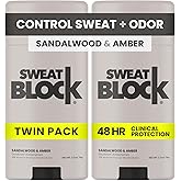 SweatBlock Clinical Strength Deodorant and Antiperspirant for Men and Women Sandalwood & Amber Scent 2 Pack 48 Hour Protection Against Odor & Excessive Sweat Ideal for Active Lifestyles and Daily Use