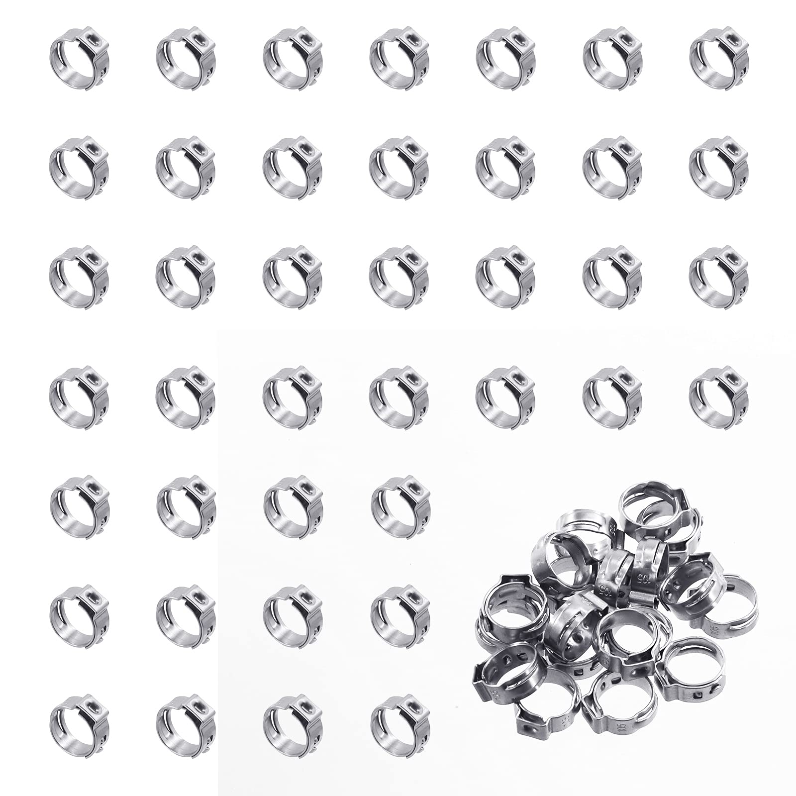 Wokape 50Pcs 8.8-10.5mm Single Ear Hose Clamps, 304 Stainless Steel PEX Pinch Clamps Cinch Rings Crimping Tool Stepless Hose Clamp for Securing Pipe Hoses and Automotive