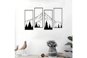 ruelen 4 PCS Metal Mountain Wall Art, Large Mountains Wall Decor, Mountain Forest Decorative Painting Suitable For Kitchen Li