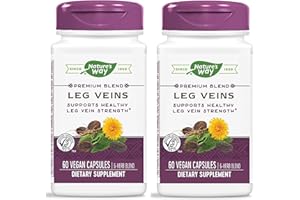 GUKANUYI Nature's Way Leg Veins Premium Blend of Horse Chestnut, Butcher's Broom, Cayenne Pepper, Dandelion, Prickly Ash and Grape Seed Plus Vitamin C Dietary Supplement (60 Vegan Capsules)