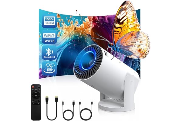 Wireless Mini Projector with WIFI 6 and Bluetooth, 4K 1080P Support Portable Projector 180° Rotatable. 17"-130" Screen Video Projector. Compatible for Smartphone, Laptop, PC(Q5 mate)