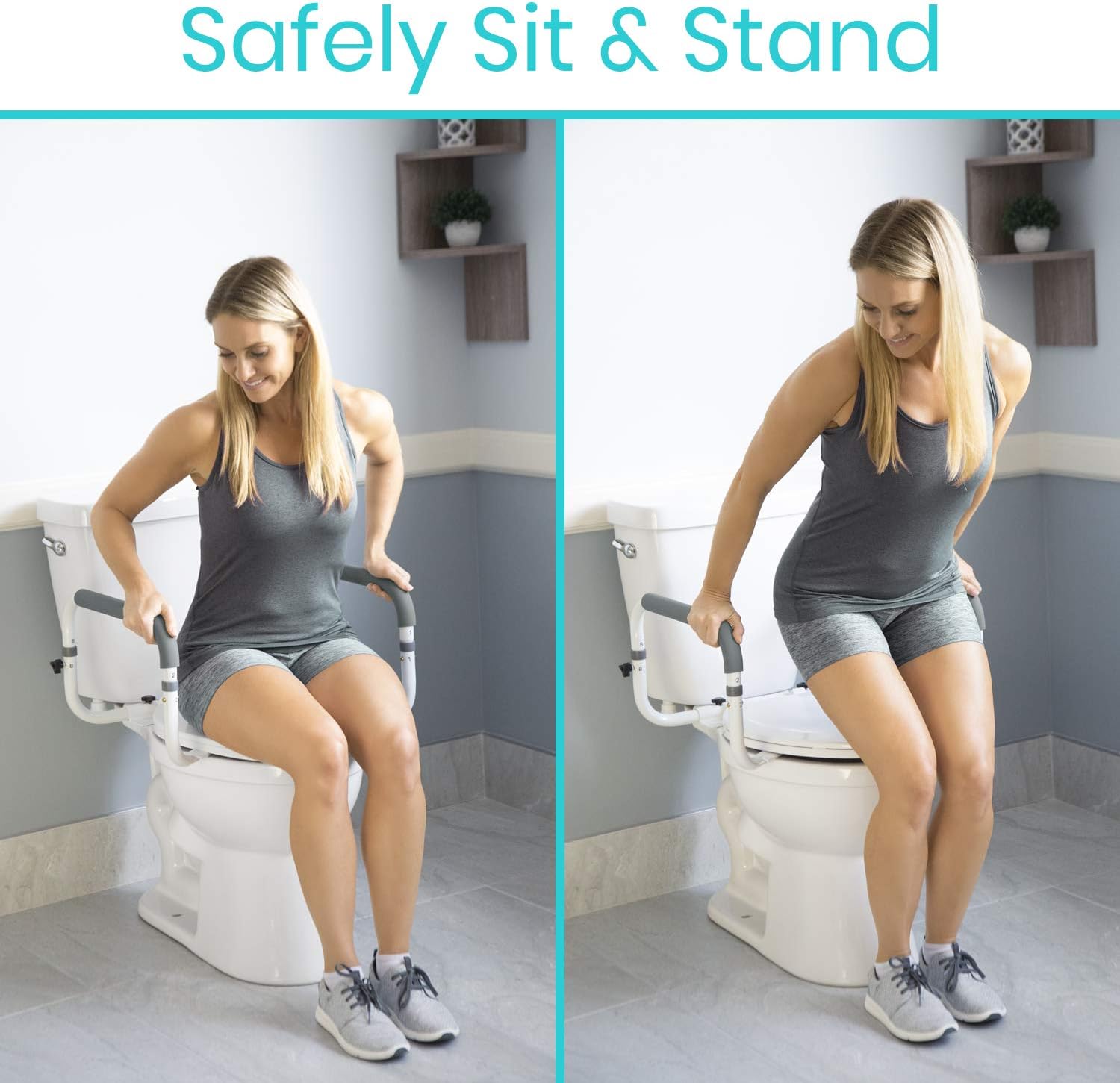 Vive Toilet Safety Rail - Adjustable Grab Bar - Compact Support Frame with Handrail for Bathroom Toilet Seat - Easy Installation for Handicap Senior Bariatrics, Elderly Balance - Padded Hand Armrest - - 
