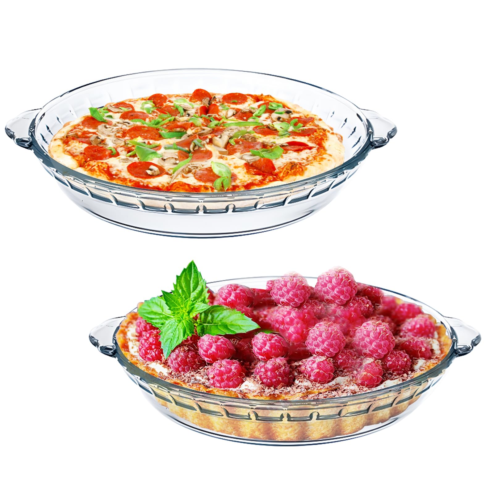 Photo 1 of 2-Pack (8") Glass Baking Dish Set, Round Glass Pie Pan for Dinner Baking and Serving with Easy Grab Handle