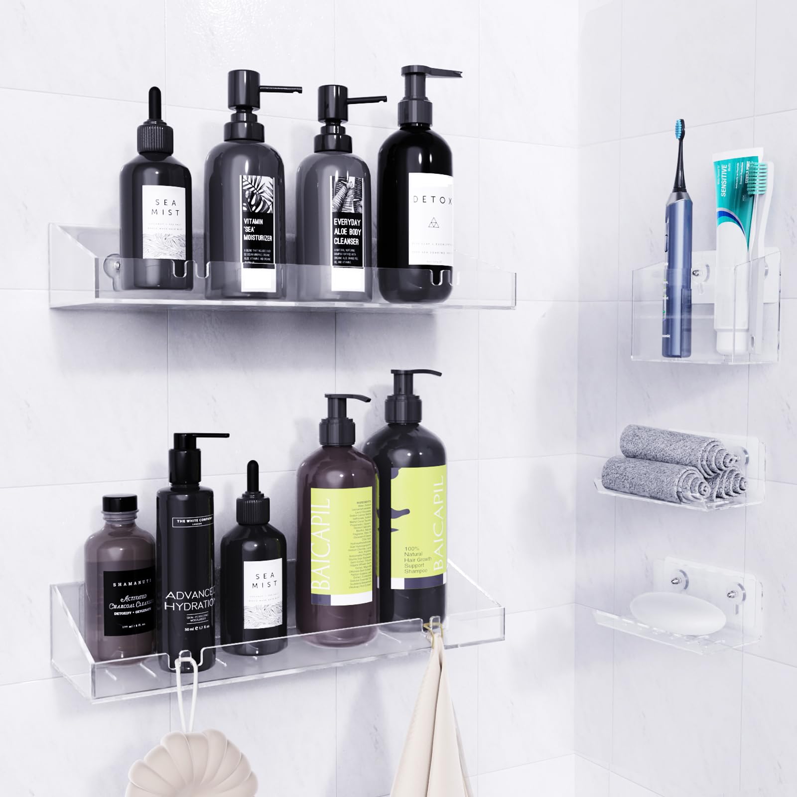 Photo 1 of Bakzon Adhesive Shower Caddy, 5 Pack Acrylic Shower Shelves Bath Organizers With Large Capacity, No Drilling Shelves for Bathroom Storage