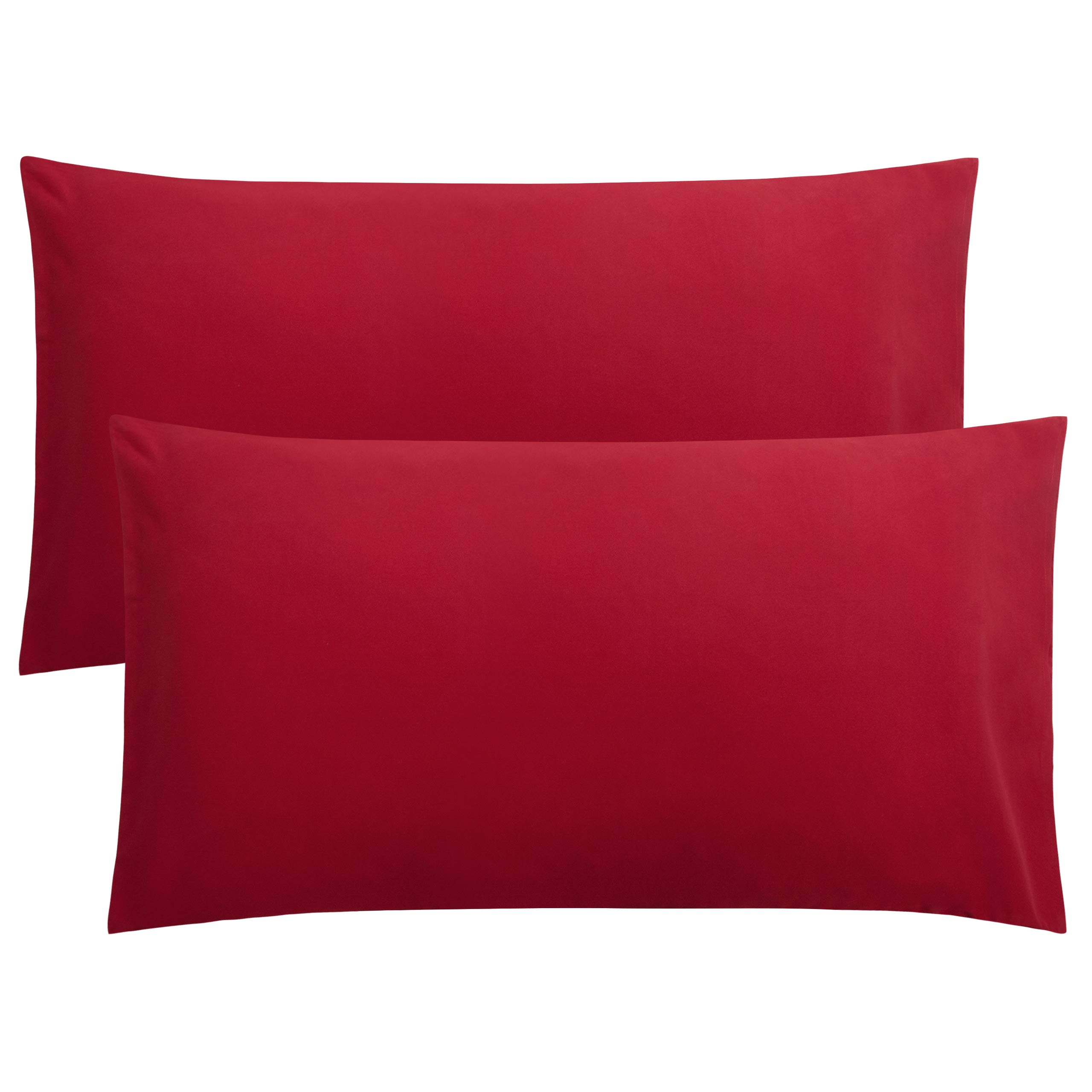 FLXXIE 2 Pack 100% Brushed 1800 Microfiber Plain King Pillowcases, Wrinkle and Stain Resistant, Soft and Cozy Envelope Closure Bed Pillow Cases, Wine Red, 50x90 cm