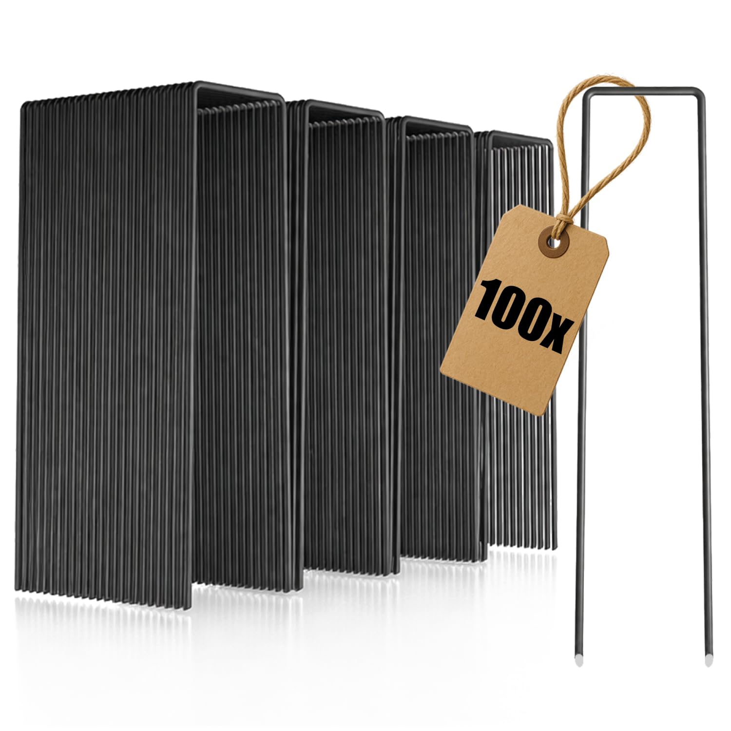 COM-FOUR® 100x ground anchors made of carbon steel - robust ground pegs for attaching weed fleece and foils - ground anchors for garden and camping - square (100 pieces - 150x25x3mm)