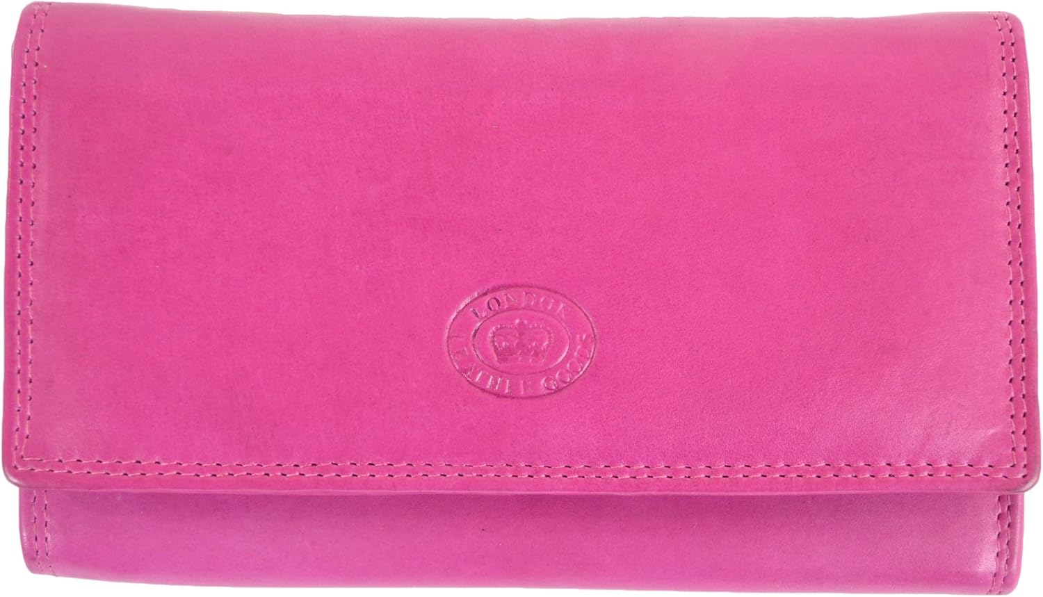Ladies Soft Real Nappa Leather Long Flap-over Purse with Inner Flap pockets (Lilac / Dark Brown / Mid Brown / Navy / Turquoise / Black) (Cerise Pink)