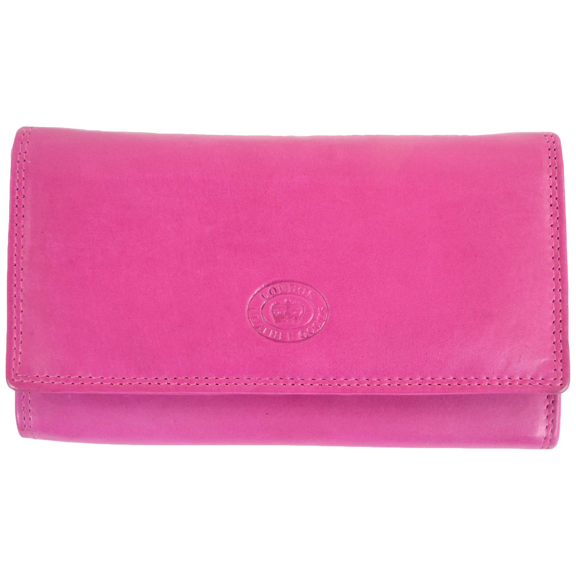 Ladies Soft Real Nappa Leather Long Flap-over Purse with Inner Flap pockets (Lilac / Dark Brown / Mid Brown / Navy / Turquoise / Black) (Cerise Pink)