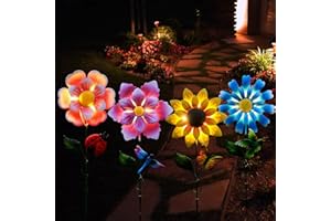 GUANFU Solar Garden Stakes Lights for Outdoor Decor, 4 Pack Waterproof Metal Art Stick Flowers, Light for Outside Garden Patio Pathway Yard Backyard Porch Lawn