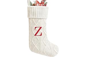 Yoochee 21 Inches Knitted Christmas Stockings with Initials, Large White Custom Monogram Embroidery Christmas Stockings with Letter, Personalized Xmas Decoration for Holiday Family Party-Z
