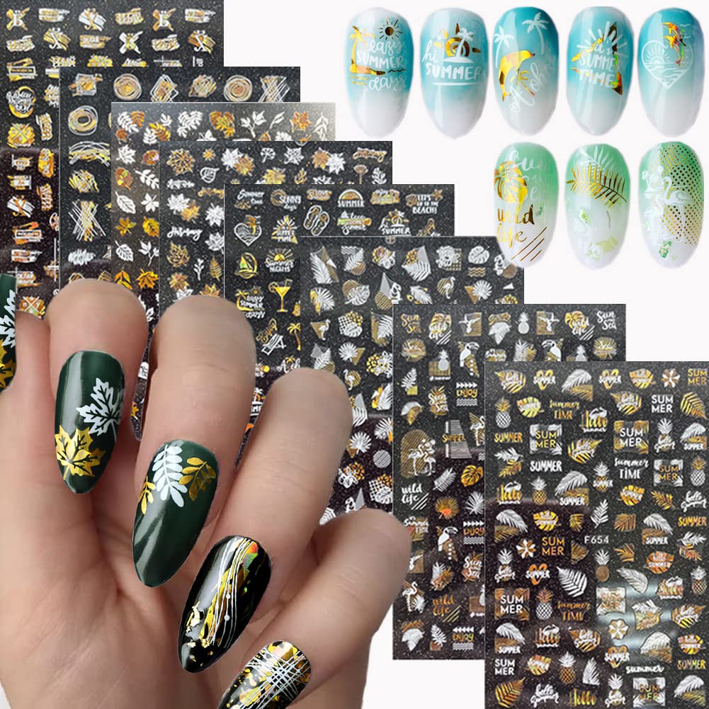Laser Gold Summer Nail Art Stickers, Holographic