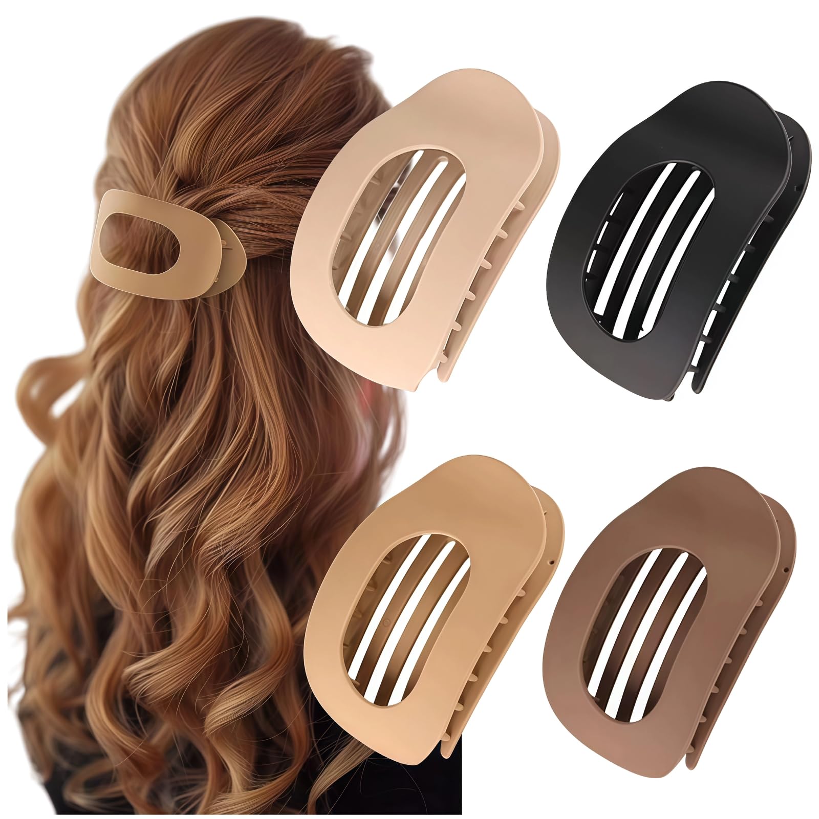 Photo 1 of French Flat Hair Clips for Women Duckbill Hair Clips Round Casual Versatile Solid Colour Lay Down Claw Clamps Clip Simple Elegant for Thick Thin Long Short Hairs (K)