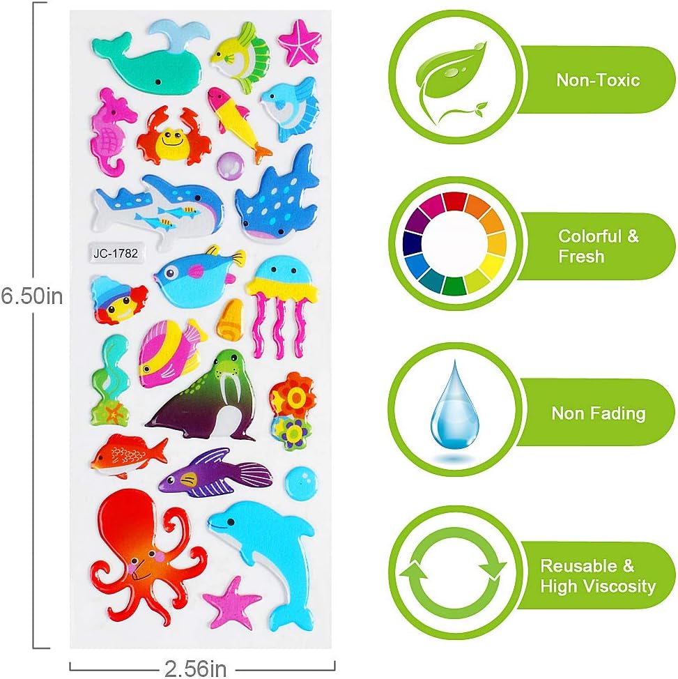 JCF 3D Puffy Self Adhesive Stickers for Kids 24 Sheets Stickers Including Animals Dinosaurs Cars Hearts Fruits Numbers for DIY Crafts Scrapbooking and Rewarding - Image 3
