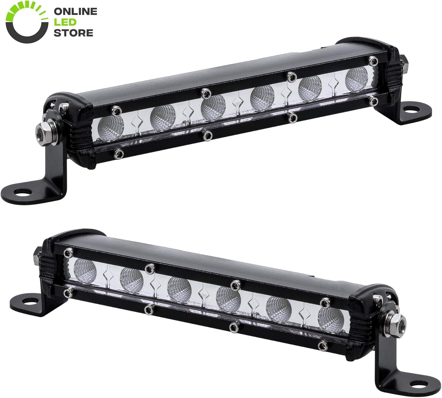 2pc 7" Ultra-Slim Single Row Off Road CREE LED Light Bar [1530lm] [18W] [IP68 Waterproof] [12V - 24V] Fog/Driving/Work Lights for Trucks ATV Cars - 60 Degrees Flood Light: Automotive