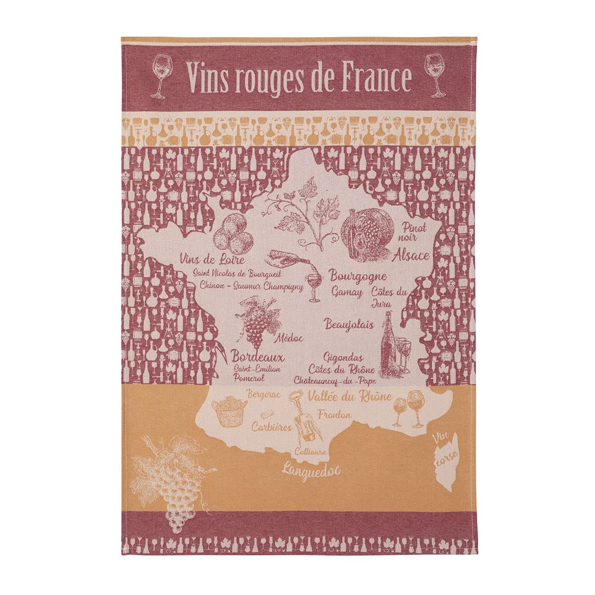 Printed Cotton Tea Towel, Vins Rouge de France