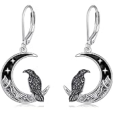 HKPATOP Raven Crow Earrings 925 Sterling Silver Crescent Moon Crow Witchy Halloween Jewelry Gifts for Women