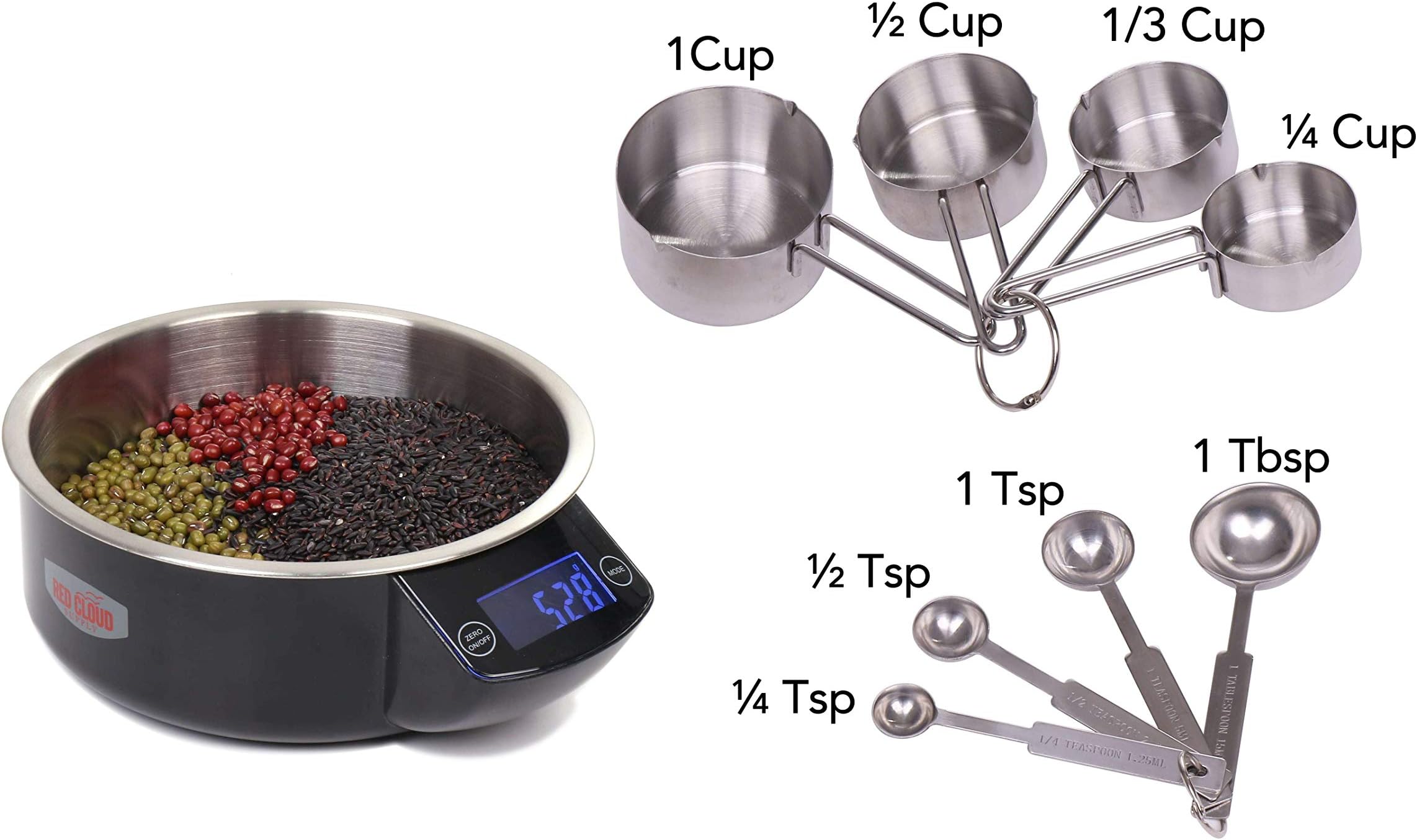 Kitchen Scale Digital Bundled with a Measuring Cups and Measuring Spoons Set