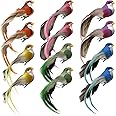 LWINGFLYER 12pcs Clip on Artificial Simulation Foam Birds Feather Long Tail Feather Fake Birds for Craft Home Ornaments Garden Wedding Decoration Embellishing 12cm/4.7inch