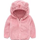 AIWUHE Toddler Boys Girls Hooded Jacket Fleece Hoodie Winter Warm Solid Color Teddy Coat Zip-up Bear Ear Sweater Fall Clothes