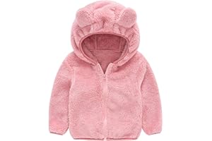 AIWUHE Toddler Boys Girls Hooded Jacket Fleece Hoodie Winter Warm Solid Color Teddy Coat Zip-up Bear Ear Sweater Fall Clothes