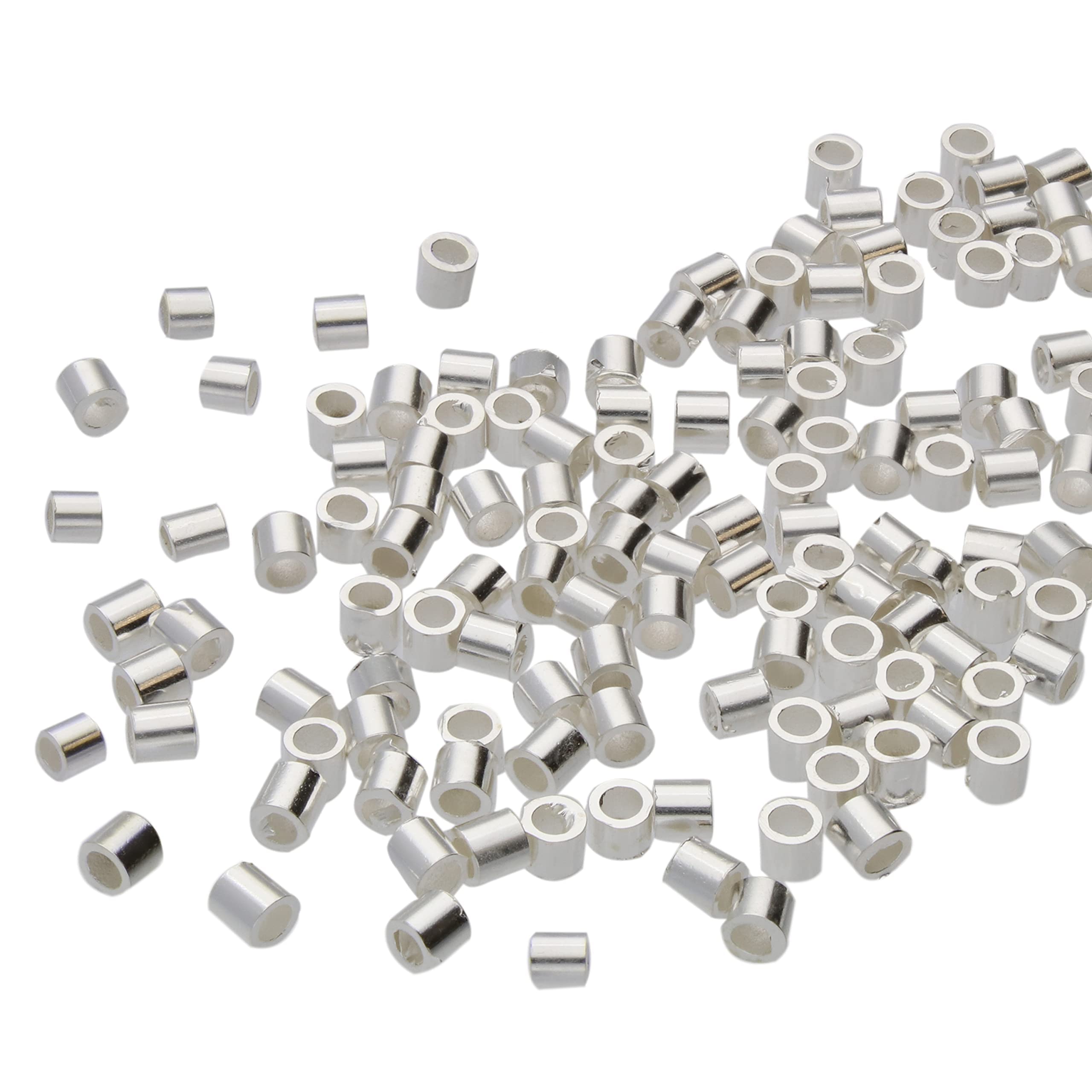 The Beadsmith Tube Crimp Beads, 2.5 x 2.5mm, 0.5oz Bag, Silver Color, Uniform Cylindrical Shape, No Sharp Edges, Designed to Secure The Ends of Jewelry Stringing Wires and Cables