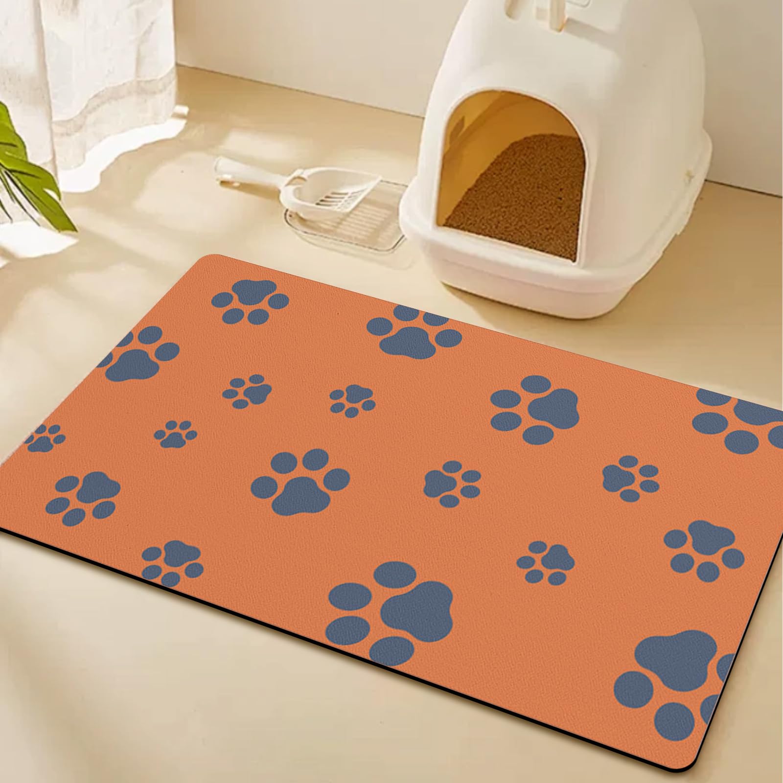 Photo 1 of 18"×30" Dog Food Mat-Absorbent Dog Mat for Food and Water, No Stains Quick Dry Cat Dog Food Bowl Mat Non Skid Dog Feeding Mat with Footprints for Messy Drinkers Orange