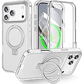 Turquiase for iPhone 17 Pro Max Full Body Shockproof Case with Magnetic Invisible Stand [Compatible with MagSafe] Built-in Screen Protector Military Drop ProtectionTranslucent iPhone Cover -White