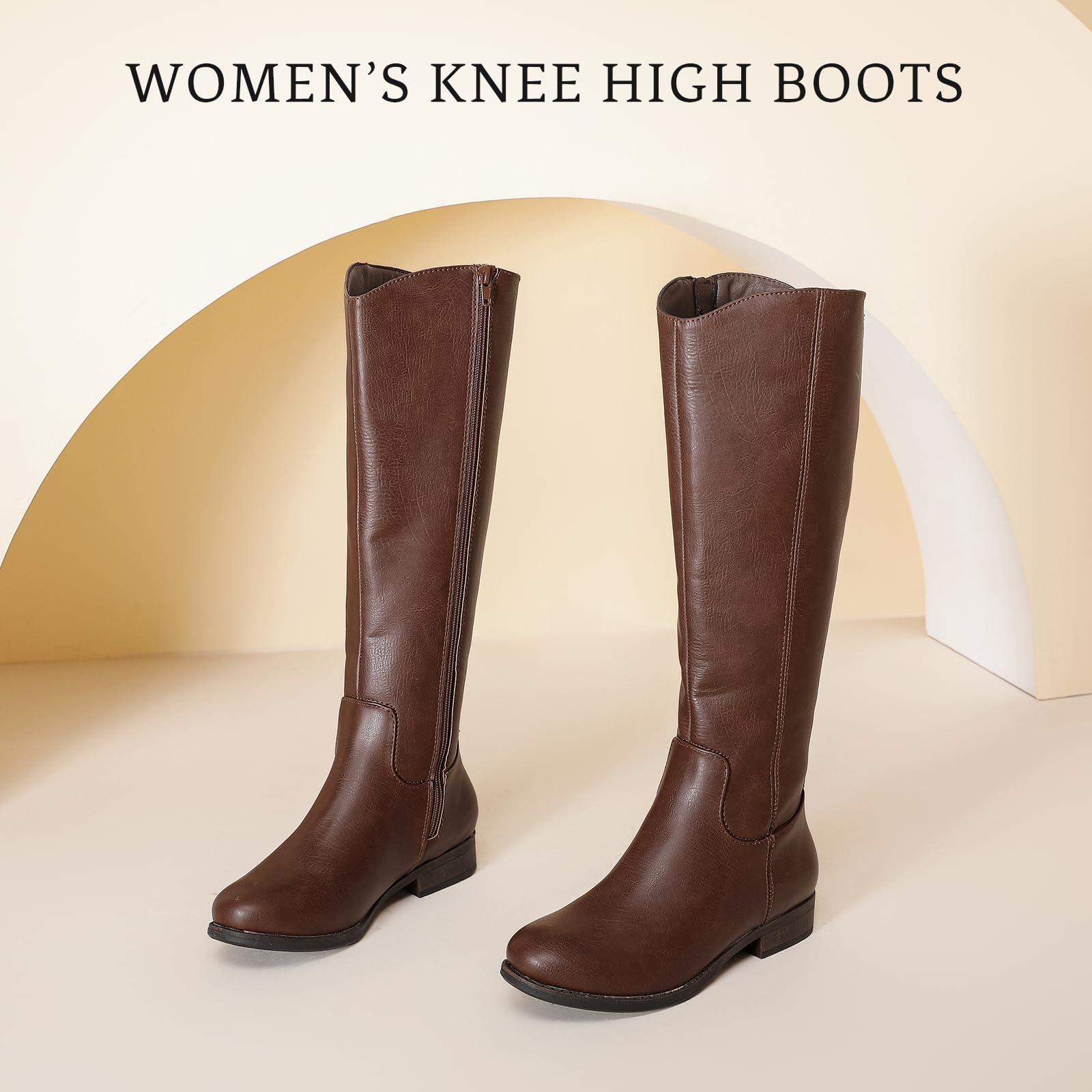 Women's Knee High Riding Boots - Round Toe, Side Zipper & Warm For Fall Winter