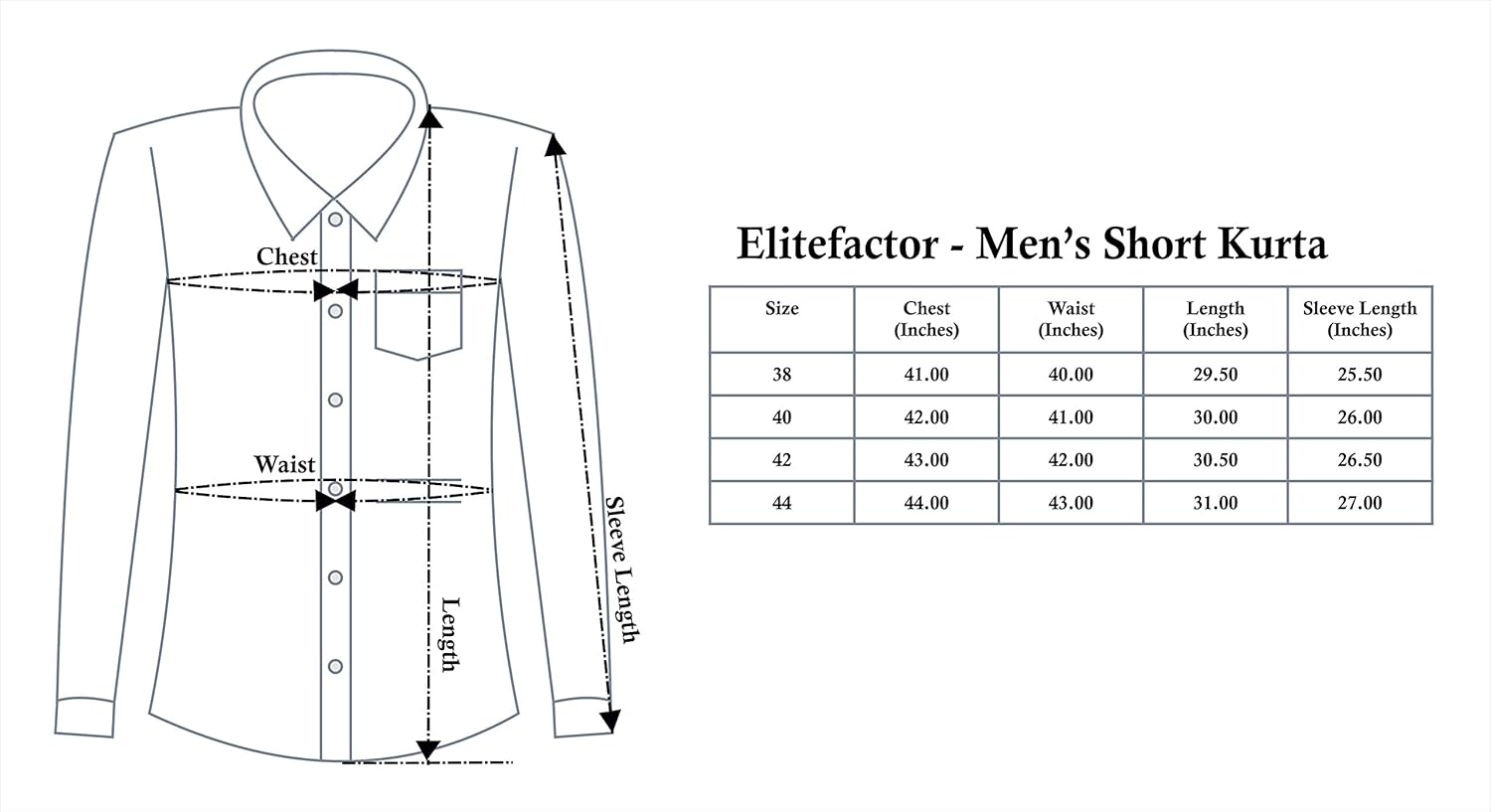 elitefactor men's denim full sleeve stylish short kurta