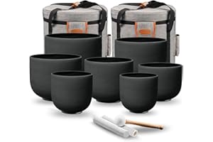 RYAN DVAN 7-12 Inch Set of 7 Pcs Black Color Quartz Crystal Singing Bowl Chakra Set with Free 2 pcs Carrying Case